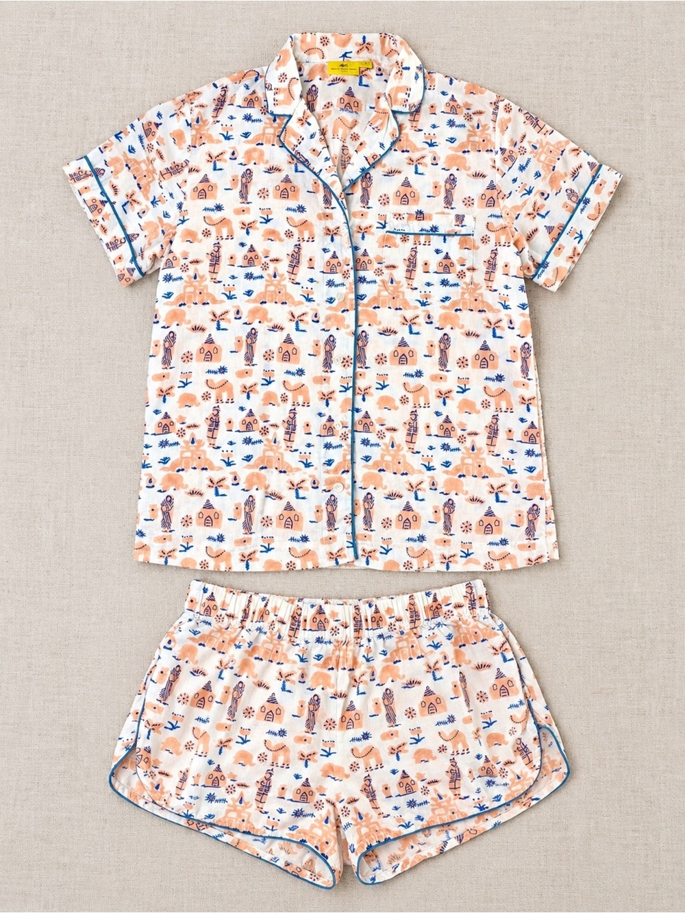 Roberta Roller Rabbit Camel Print Pajama Shirt Shorts Set Size Small